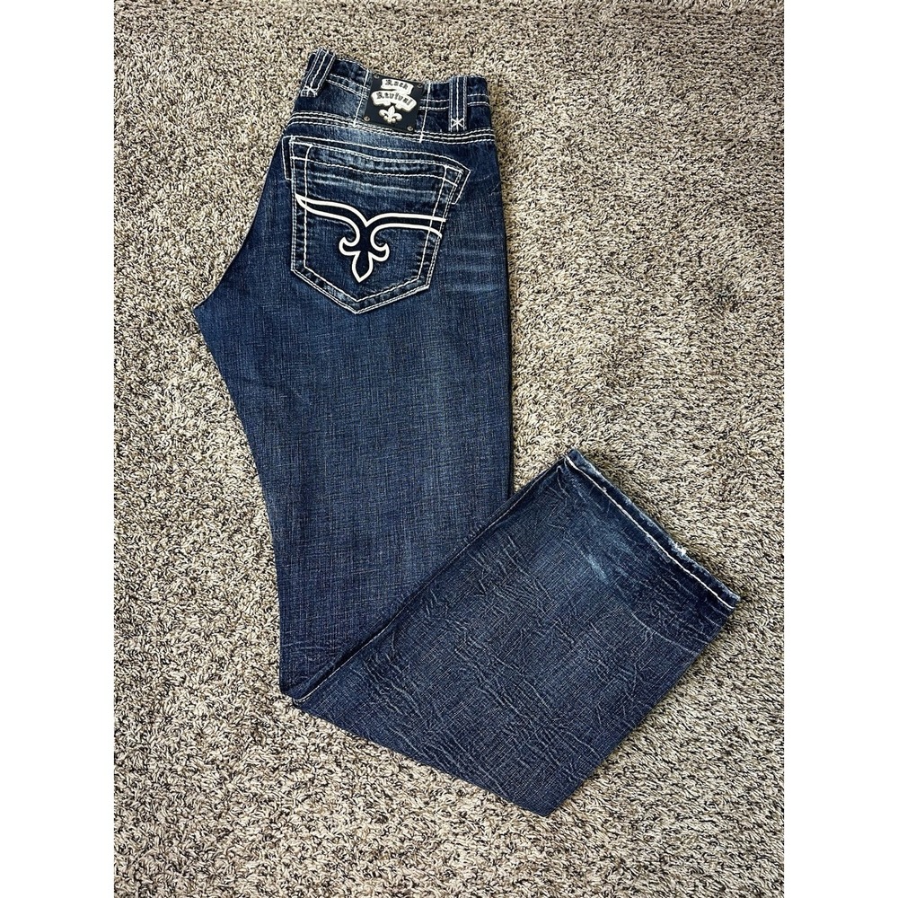 Rock Revival Men's Size 36 Harvey Straight Leg Dark Wash Wash Denim Jeans